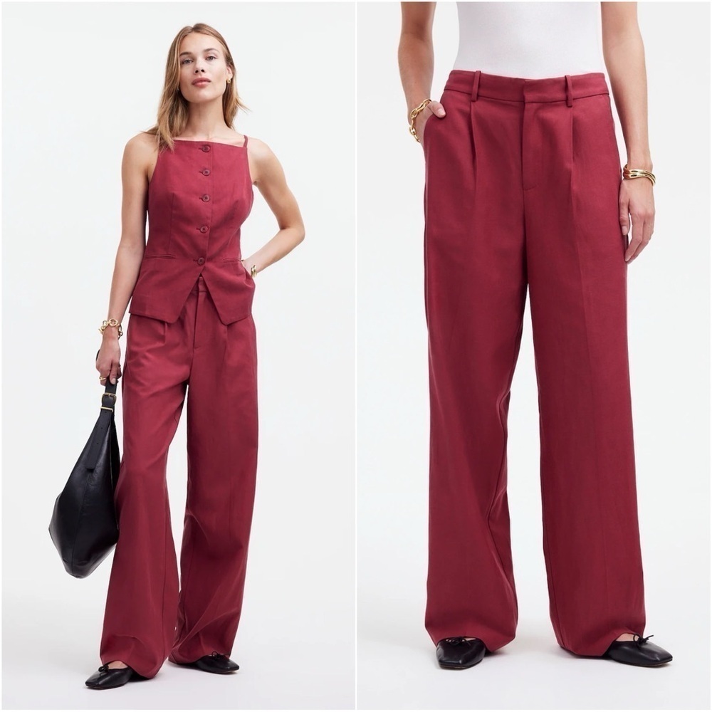 Madewell Trousers Slouchy Straight Pants in Drapey Twill Claret Red 2 NWT New